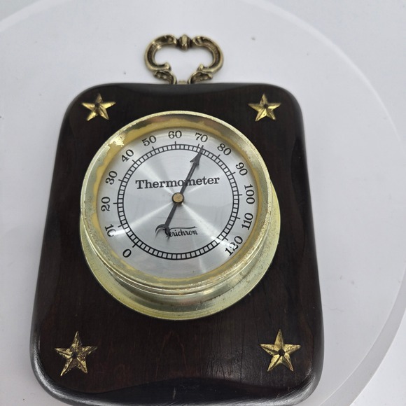 Verichron Other - Vintage Verichron Wall Thermometer Wood Plaque Brass Stars Mod V12-4T USA Made
